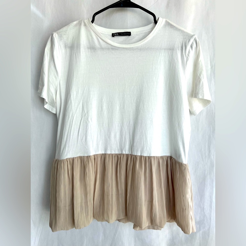Zara White/Beige Peplum Top